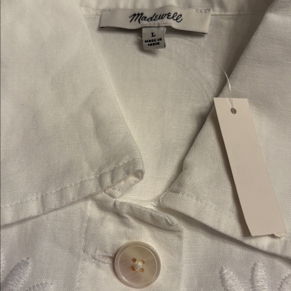 Madewell women’s Embroidered Lace Button-Up Shirt linen blend white Size L NWT - Picture 7 of 9